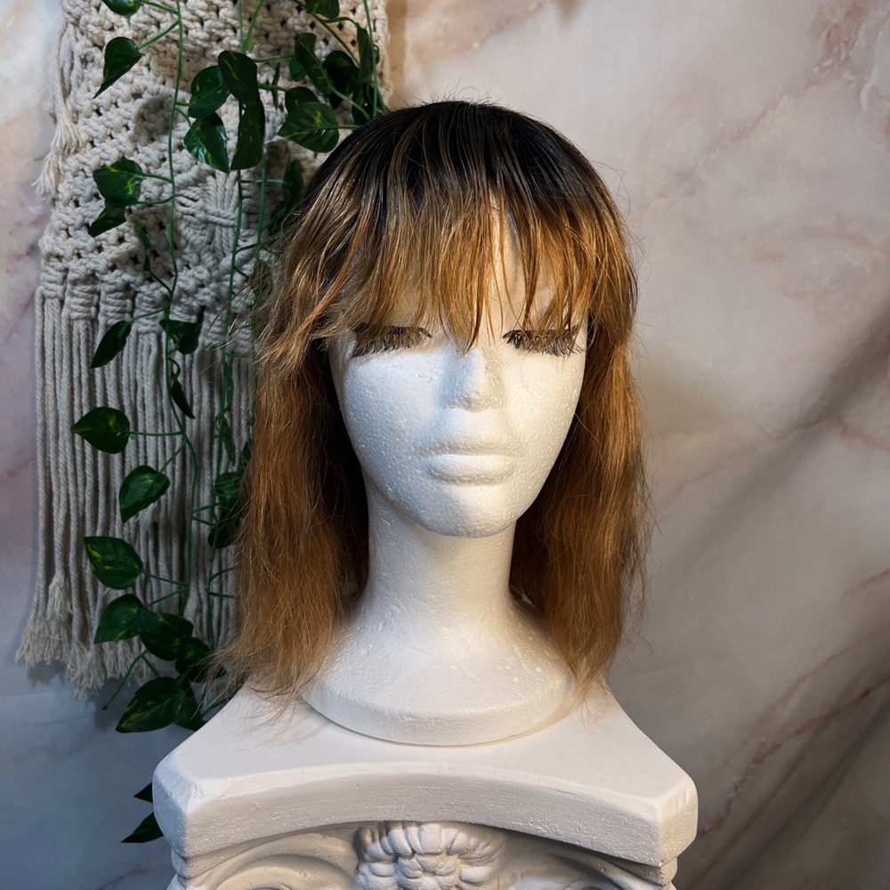 Rihanna Style Orange short Human Wig With Bangs!